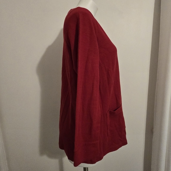 J. Jill Stylish Red V-Neck Sweater with Button Accent On Cuff - Picture 4 of 6